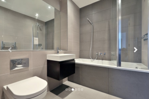 spacious modern bathroom, big, large, high end finishes